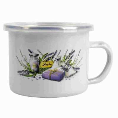 Smaltovaný hrnček s pokrievkou Lawenda 900ml Obrázok pre Smaltovaný hrnček s pokrievkou Lawenda 900ml