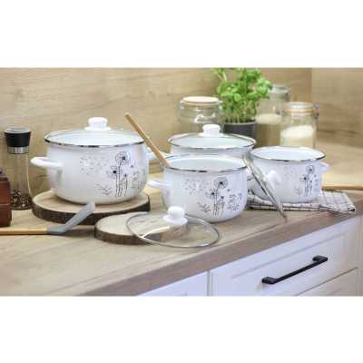 Sada smaltovaných hrncov 8 dielov PÚPAVY Obrázok pre Sada smaltovaných hrncov 8 dielov PÚPAVY