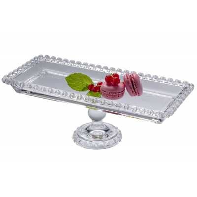 Obrázok pre Obdĺžniková sklenená podnosová miska na stopke LOVE 30 x 13 cm