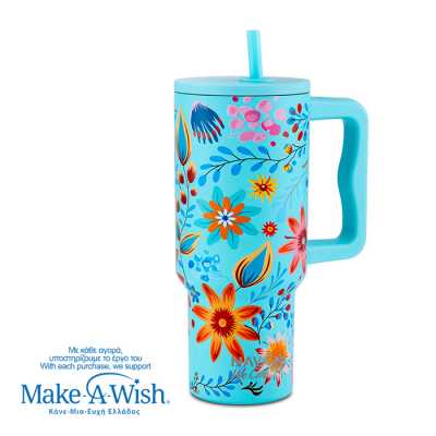 Obrázok pre Termohrnček 900ml so slamkou CYAN FLORAL