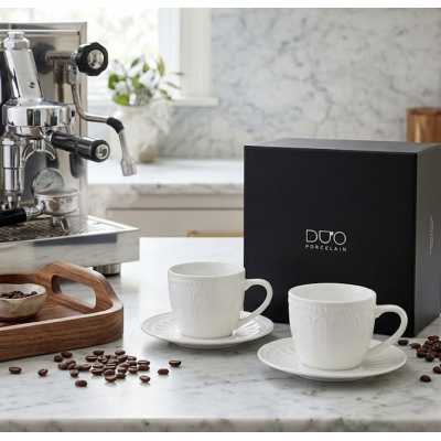Obrázok pre Šálky na espresso s podšálkami DUO TWILIGHT 115 ml 2 ks - biele