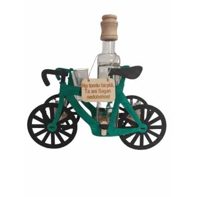 Obrázok pre Štamperlíky a fľaša na drevenom stojane s motívom bicykla