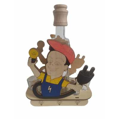 Obrázok pre Štamperlíky a fľaša na drevenom stojane s motívom elektrikár 