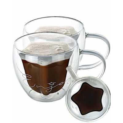 Obrázok pre Duali set 2 šálok s dvojitou stenou Pohár sklenený termo caffee latte set 280ml