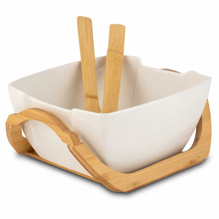 Obrázok pre Šalátová misa s dreveným podstavcom.