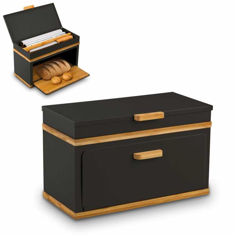 Obrázok pre Chlebník kovový s bambusom Artesano čierne prevedenie