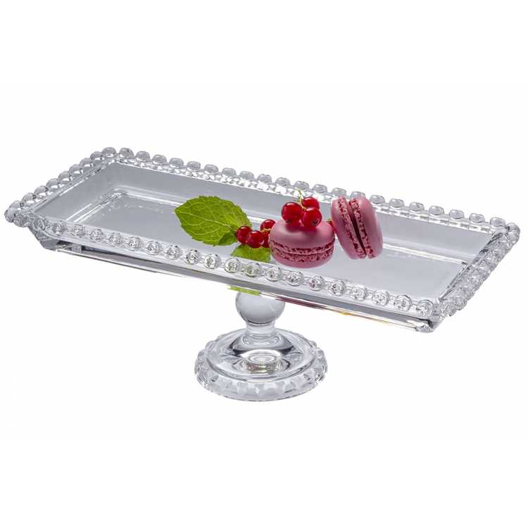Obrázok pre Obdĺžniková sklenená podnosová miska na stopke LOVE 30 x 13 cm