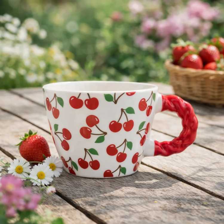 Obrázok pre Hrnček porcelánový Čerešne 300 ml s ozdobným uškom