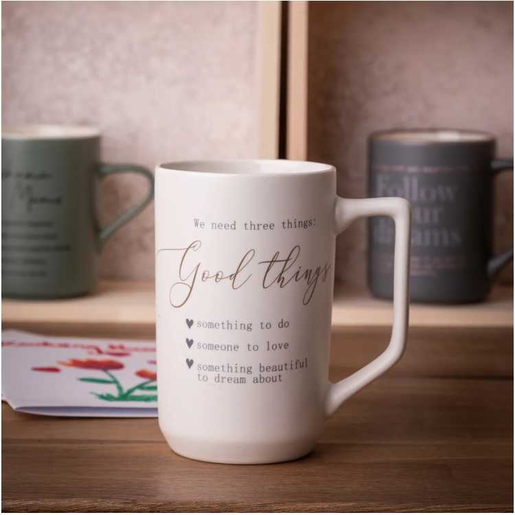 Obrázok pre Porcelánový hrnček 550 ml s inšpiratívnym nápisom „Good things“