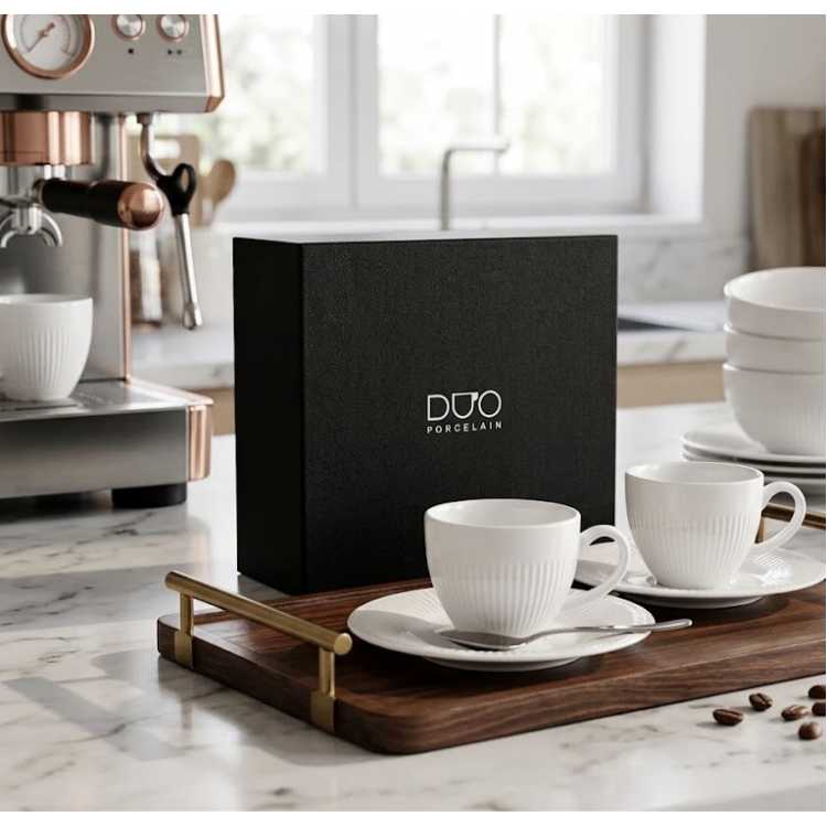 Obrázok pre Šálky na espresso s podšálkami DUO RAPHAEL 100 ml 2 ks - biele
