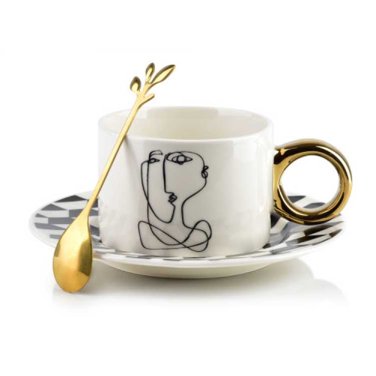 Šálek s podšálkem a lžičkou / šálka s podšálkou a lyžička