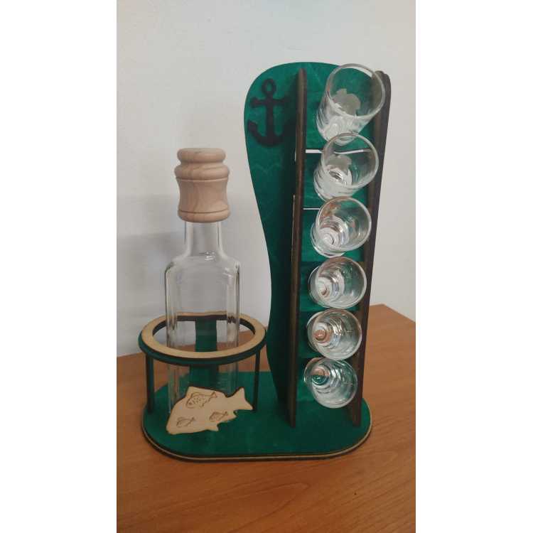 Štamperlíky s lahví na stojanu/ štamperlíky na stojane s fľašou